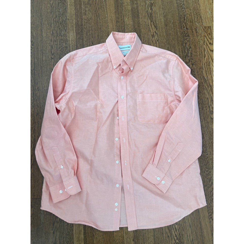Saddlebred Mens Easy Care Oxford Button Down Shirt Peach Coral 17 34/35
